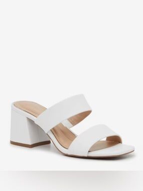 Kelly & Katie White Double-Strap Block Heel Mules
